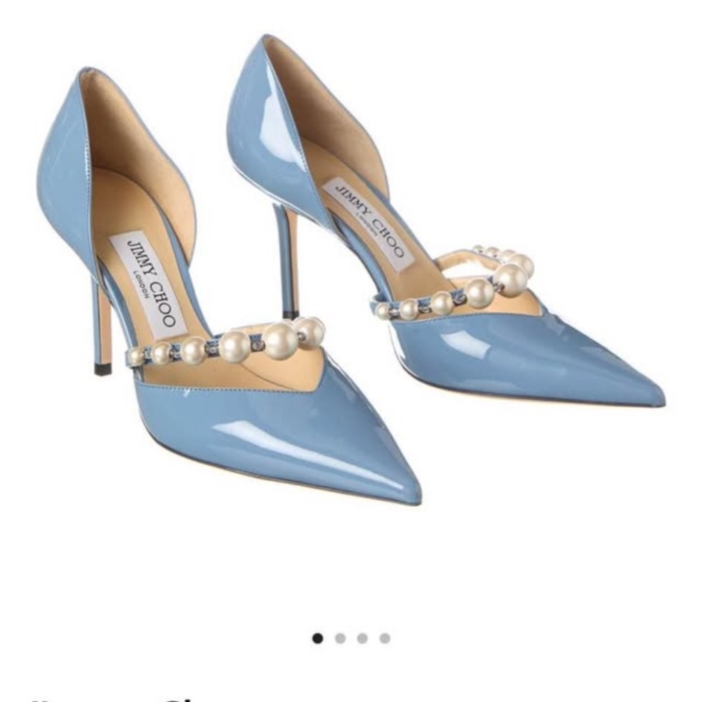 Jimmy Choo Sky Blue Heels with Pearl Embellishments